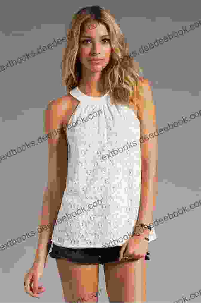 A Woman Wearing A White Seamless Lace Crochet Halter Top, Showcasing The Intricate Lace Detailing And Flattering Fit. Cascading Cardigan Vest Lace Crochet Pattern: A Seamless Lace Crochet Halter Top Pattern