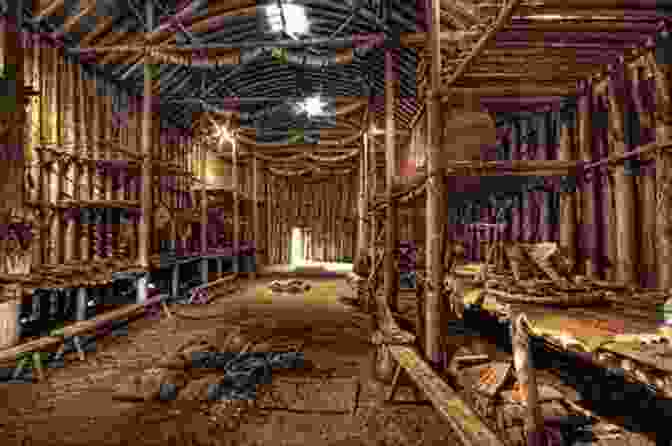 Interior Of A Seneca Longhouse, With Intricate Patterns Painted On The Walls And A Central Fire Burning In The Hands Of The Senecas